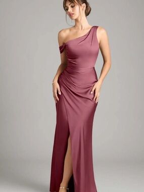 Madelyn One-Shoulder Dusty Rose Gown